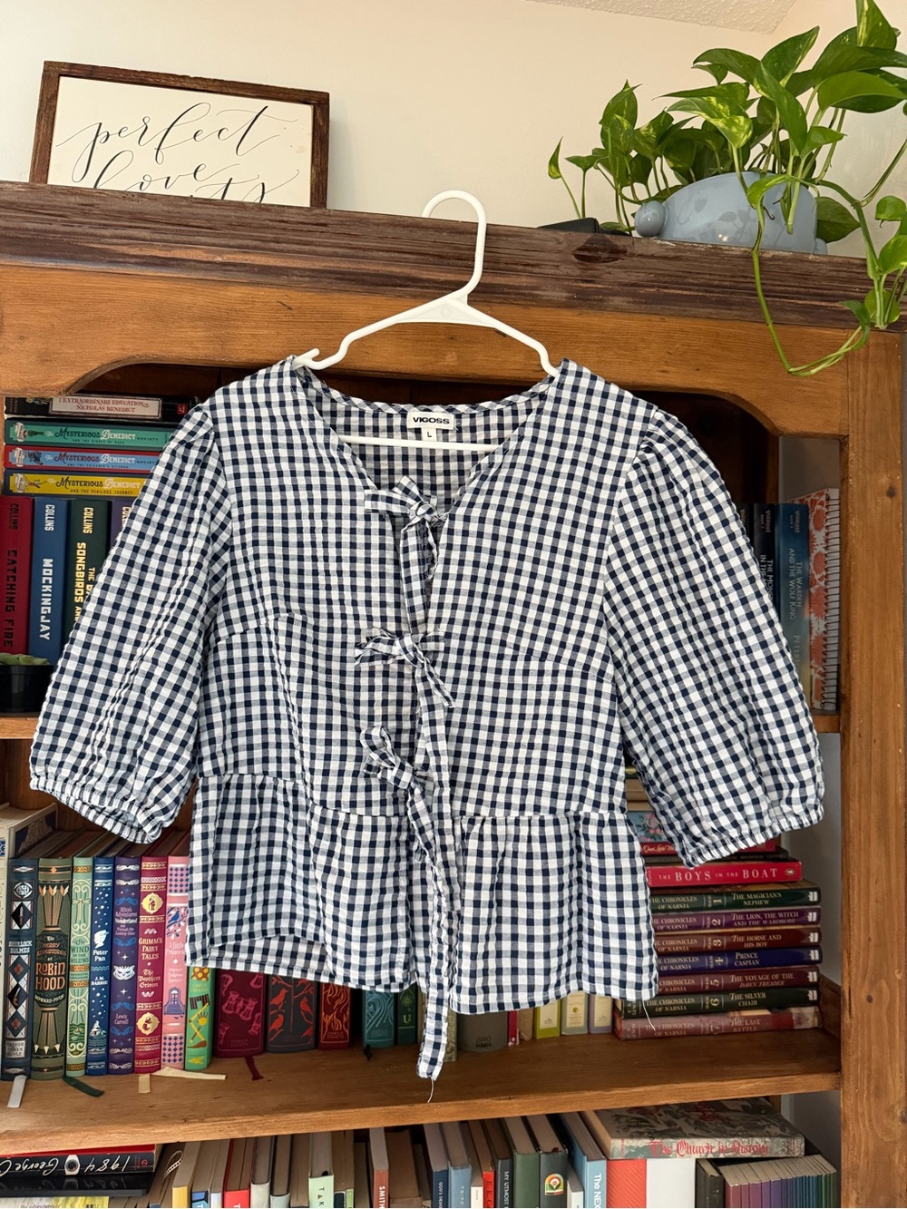 White Gingham Peplum Top